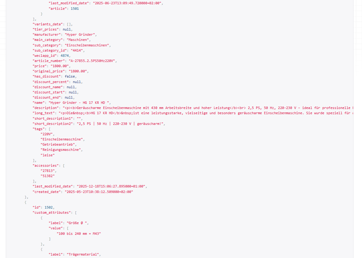 Weclapp API Product View